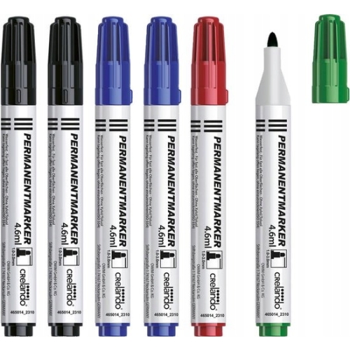 Marker PERNAMENTNY do papieru wielokolorowy CZARNY CZERWONY ZIELONY 6 szt.