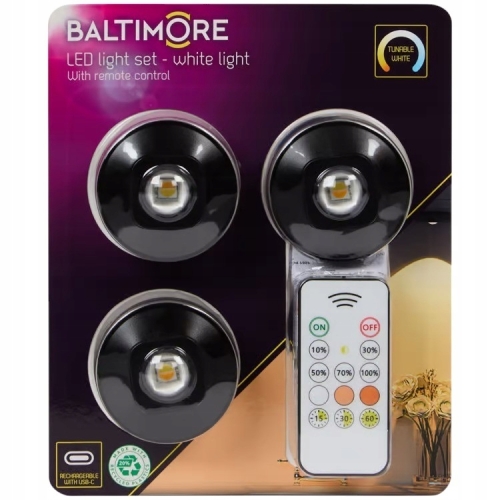 Lampki LED Baltimore wielokrotnego ładowania pilot USB-C 3 szt WHITE LIGHT