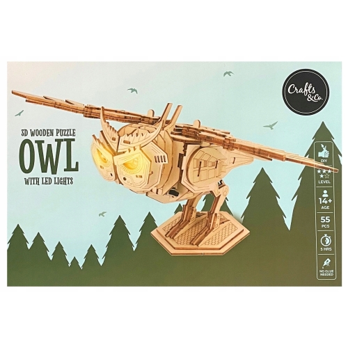 Drewniana układanka 3D z oświetleniem LED Crafts & Co Sowa