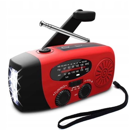 Radio Solarne Awaryjne na korbkę 3w1 Solar Crank powerbank latarka RED