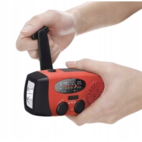 Radio Solarne Awaryjne na korbkę 3w1 Solar Crank powerbank latarka RED