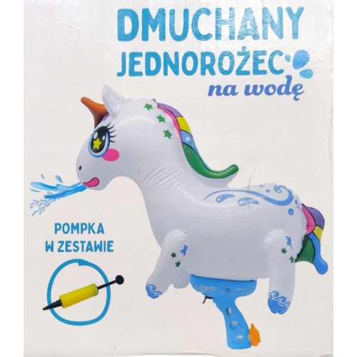 DMUCHANY JEDNOROŻEC + DELFIN 2x PISTOLET NA WODĘ ZABAWKI NA ŚMINGUS DYNGIUS