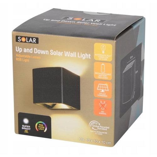 Lampa Ścienna Solarna zewnętrzna Up & Down 300 Lm regulowana jasność + RGB