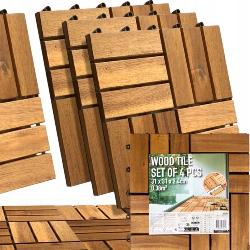 10 SZTUK DREWNIANE PŁYTKI PANELE TARASOWE BALKON AKACJA GRUBE 31x31x2.4 D2