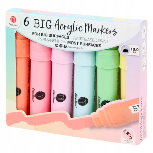 Duże markery akrylowe do malowania 10mm papier płótno DécoTime 6 sztuk fio
