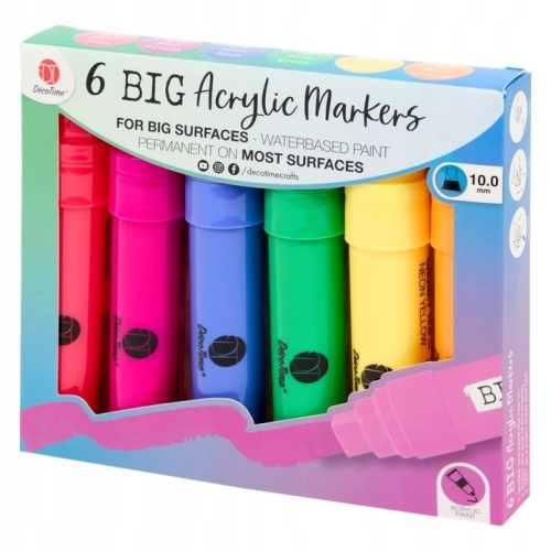 Duże markery akrylowe do malowania 10mm papier płótno DécoTime 6 sztuk fio