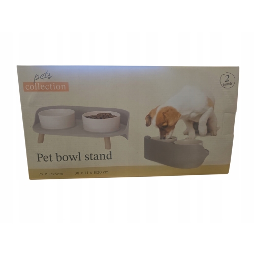 Zestaw 2 x duża miska ceramiczna dla psa kota Stojak Pets Collection Szara