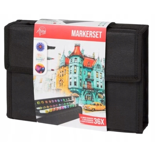 Markery Mazaki Pisaki Akrylowe Pędzelkowe Podwójne Zestaw 3w1 Etui 36 sztuk