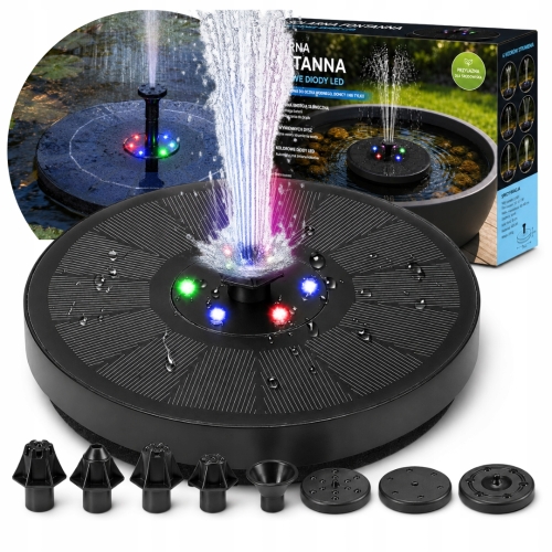 Ogrodowa FONTANNA solarna 16 cm pływająca 3 dysze PODŚWIETLENIE LED RGB