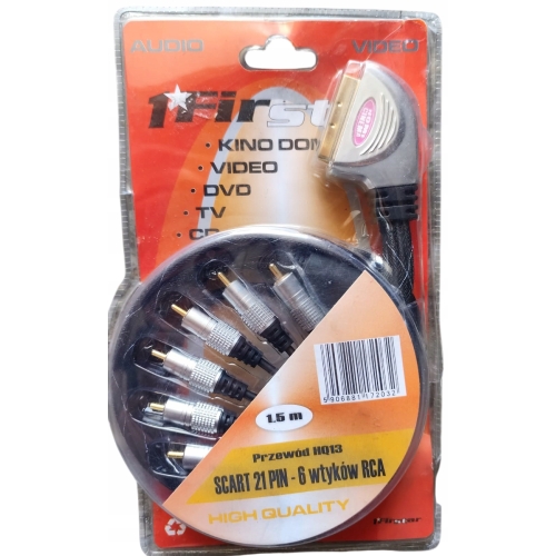 KABEL POŁĄCZENIOWY EURO SCART 6*RCA CHINH WYSOKIEJ JAKOŚCI HQ13 1,5m