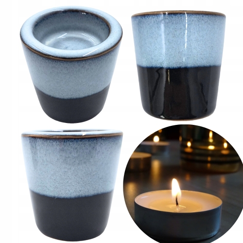 Ceramiczny Świecznik Podstawka Tealight Błyszczący Czarno Niebieski 4 szt