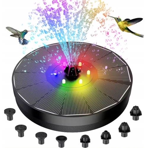 Fontanna solarna RGB pływająca do oczka wodnego 6 dysz ogrodowa stawu 16 cm