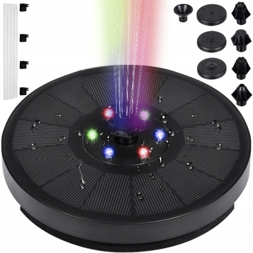 Fontanna solarna RGB pływająca do oczka wodnego 6 dysz ogrodowa stawu 16 cm