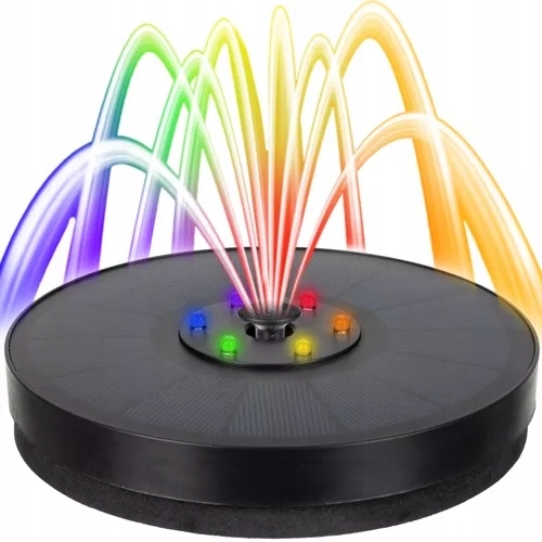 Fontanna solarna RGB pływająca do oczka wodnego 6 dysz ogrodowa stawu 16 cm