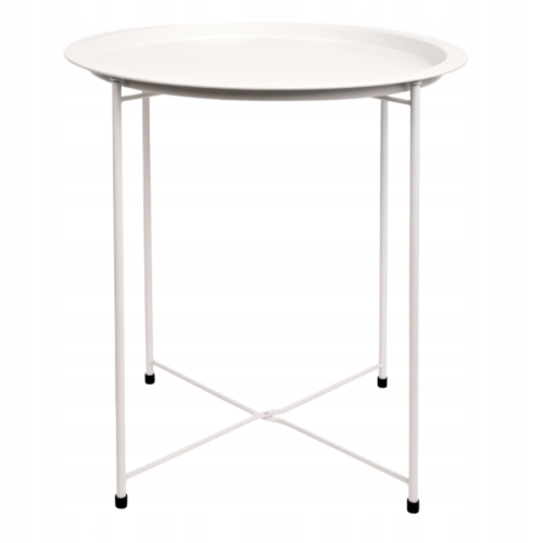 ELEGANCKI BIAŁY STOLIK PRZYSTAWNY METALOWY OKRĄGŁY ZDEJMOWANY BLAT LOFT 2W1