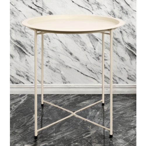 ELEGANCKI BIAŁY STOLIK PRZYSTAWNY METALOWY OKRĄGŁY ZDEJMOWANY BLAT LOFT 2W1