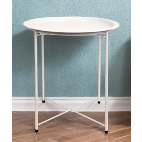 ELEGANCKI BIAŁY STOLIK PRZYSTAWNY METALOWY OKRĄGŁY ZDEJMOWANY BLAT LOFT 2W1