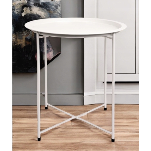 ELEGANCKI BIAŁY STOLIK PRZYSTAWNY METALOWY OKRĄGŁY ZDEJMOWANY BLAT LOFT 2W1