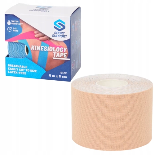 Taśma kinezjologiczna w kolorze beżowym Tape wodoodporna MOCNA 5 cm x 5 cm