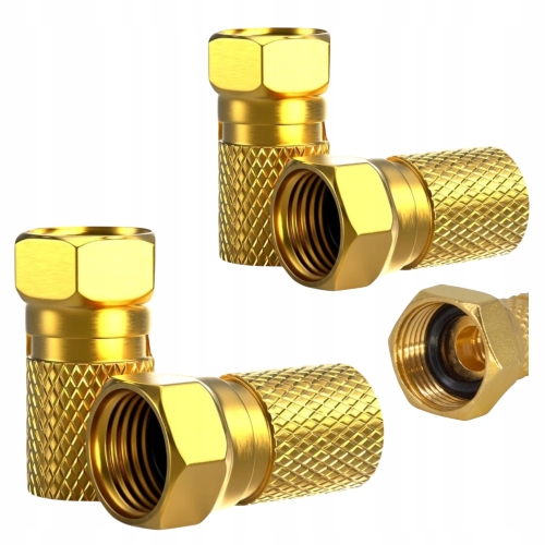 Złączka F RG6 na kabel satelitarny nakręcana 6,8 mm + gumka Złota 4 szt