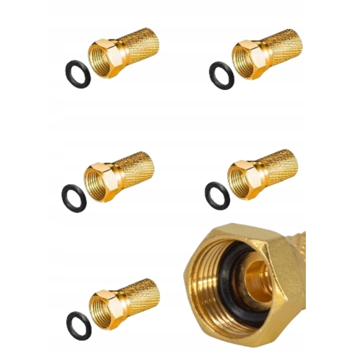 Złączka F RG6 na kabel satelitarny nakręcana 6,8 mm + gumka Złota 5 szt