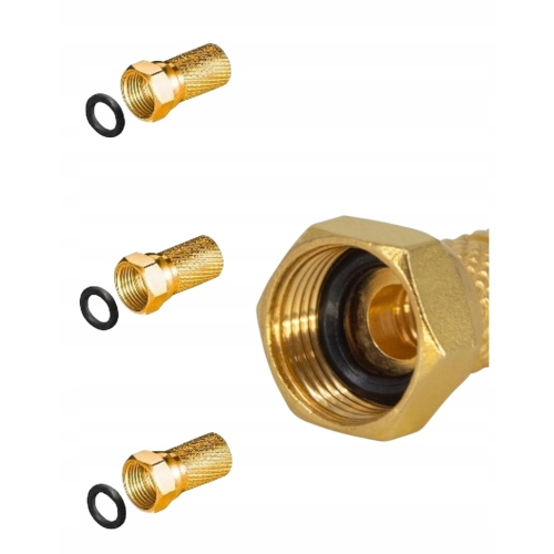 Złączka F RG6 na kabel satelitarny nakręcana 6,8 mm + gumki Złote 3 szt
