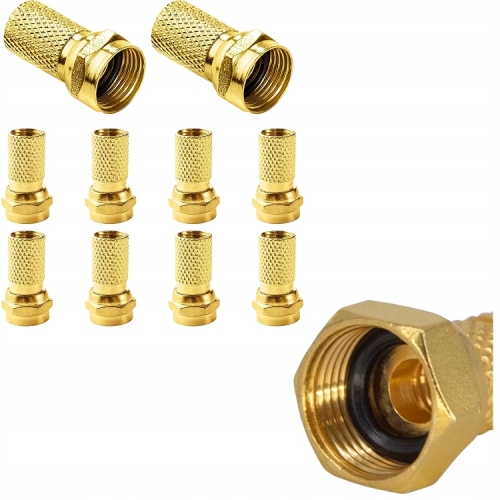 Złączka F RG6 na kabel satelitarny nakręcana 6,8 mm + gumki Złote 10 sztuk