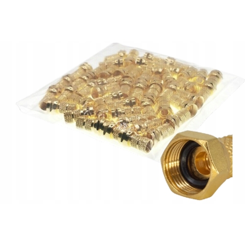 100 x Wtyk F Złączki kabla antenowego RG6 nakręcane + gumki gold