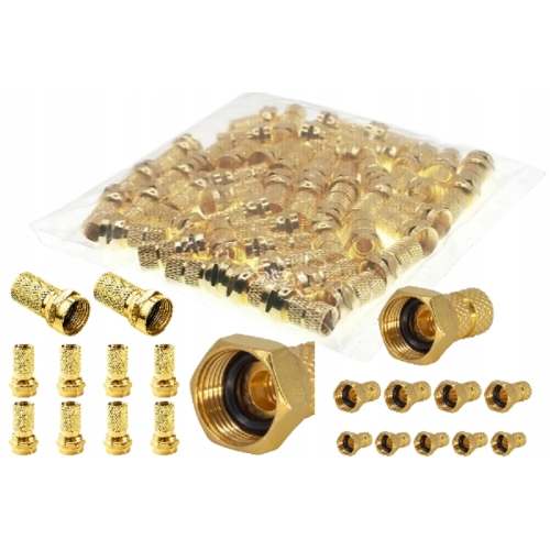 50 x Wtyk F Złączki kabla antenowego RG6 nakręcane + gumki gold