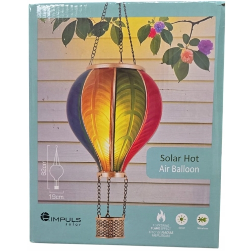 Lampa dekoracyjna solarna balon płomyk led czujnik zmierzchu 19x62 cm