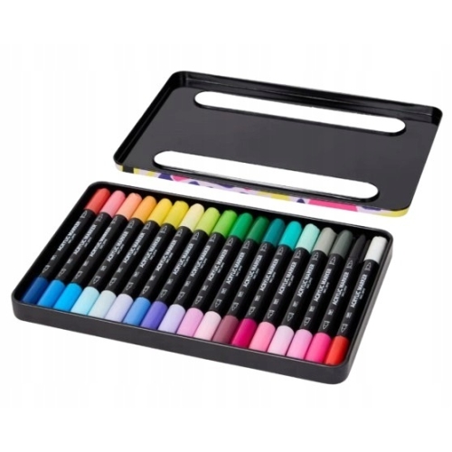 Markery akrylowe Brush Tip TwinMarker dwustronne 36 kolorów 18 szt puszka R