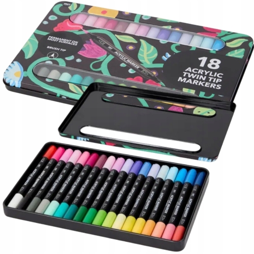 Markery akrylowe Brush Tip TwinMarker dwustronne 36 kolorów 18 szt puszka Z