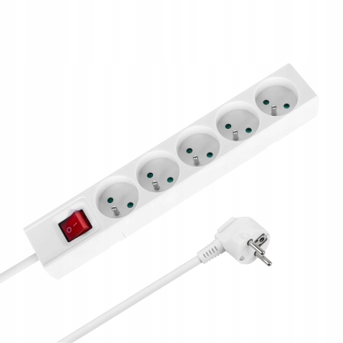 Przedłużacz typu francuskiego z przełącznikiem 3 x 1,5mm biały 5 gniazd 3m