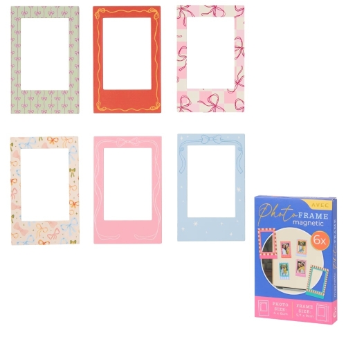 Magnetyczne ramki pamiątkowe na zdjęcia 9 cm x 5,7cm 6szt JASNY RÓŻ KOKARDY