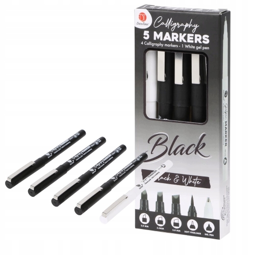 Kaligrafia markery 5 sztuk Czarne 2.0 3.5 5.0 Fineliner Biały Gel Pen BLACK