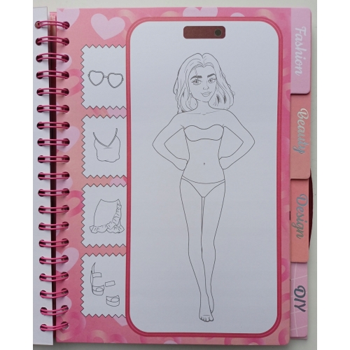 KREATYWNA KSIĄŻKA KOLOROWANKA Z GUMKĄ PROJEKTOWANIE MODY SELFIE GIRLS