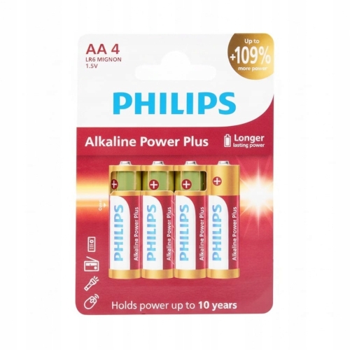 Baterie Philips AA LR6 Alkaliczne Grube Paluszki do Pilota 4 szt Blistr