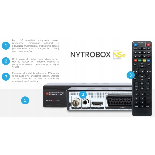 Dekoder Tuner HDTV DVB-T2/C HEVC Hybryda Opticum Nytrobox NSE X USB