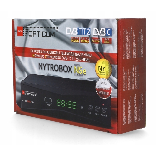 Dekoder Tuner HDTV DVB-T2/C HEVC Hybryda Opticum Nytrobox NSE X USB