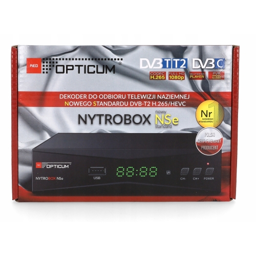 Dekoder Tuner HDTV DVB-T2/C HEVC Hybryda Opticum Nytrobox NSE X USB