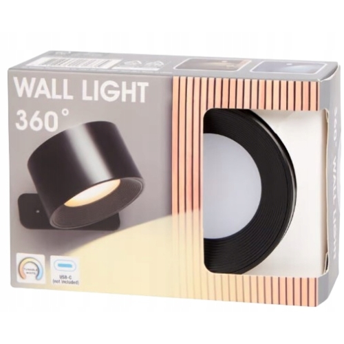 LAMPA ŚCIENNA LED AKUMULATOROWA USB PUNKTOWA 360° STOPNI 9,5 x 8 x 4,5 cm E