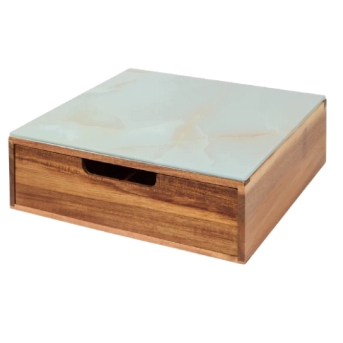 ORGANIZER KAWA HERBATA PRZYPRAWY DREWNO AKACJI SZKLANY BLAT 30x30 cm