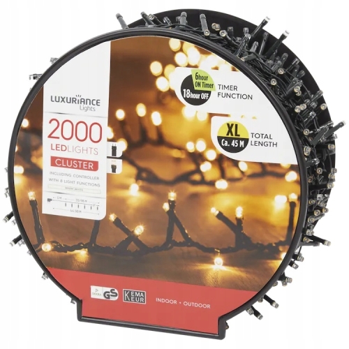 OŚWIETLENIE CHOINKOWE 2000 LED 45 METRÓW BOŻE NARODZENIE ŚWIĄTECZNE CIEPŁE