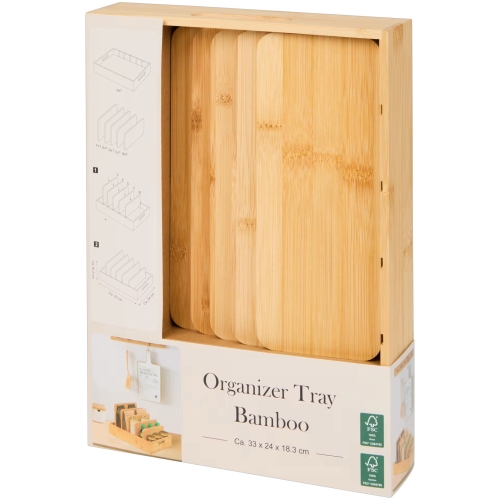 Organizer tacki deski drewno bambus przegródki 6 elementów 33 x 24 x 18,3cm