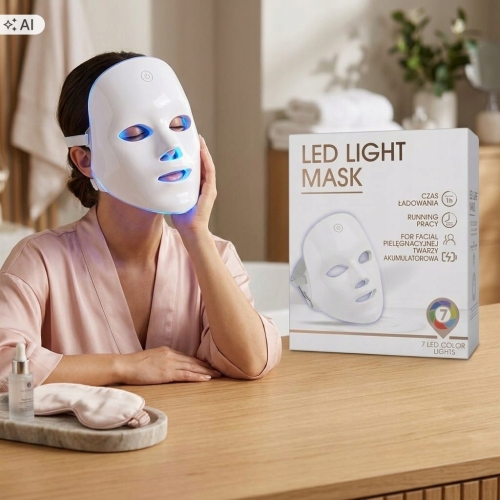 Maska LED do Twarzy Fototerapia Światłoterapia Bezprzewodowa 7 Kolorów SPA