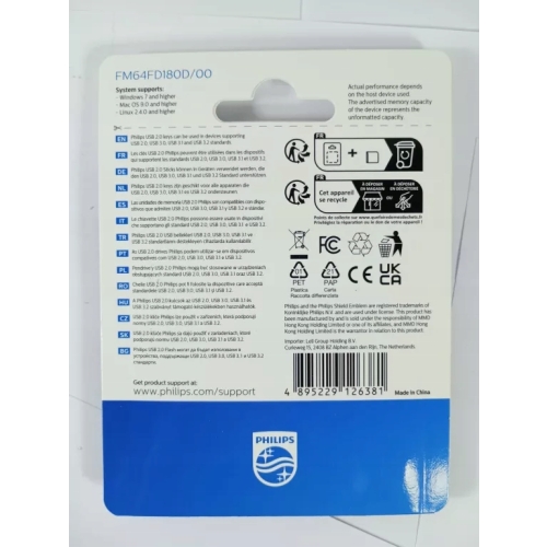Pendrive Philips 64 GB USB 2.0 f Flash Drive wielokolorowy FM64FD180D 2 szt
