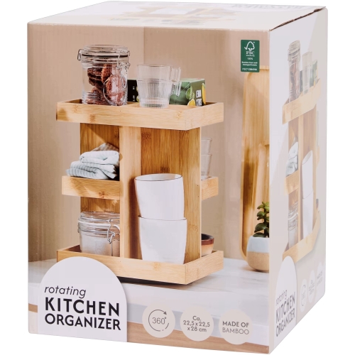 Obrotowy organizer bambusowy na akcesoria kuchenne 360° 22,5 x 22,5 x 28 cm
