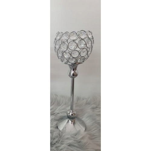 Świecznik srebrny z cyrkoniami na nóżce glamour dekoracja domu Home decor