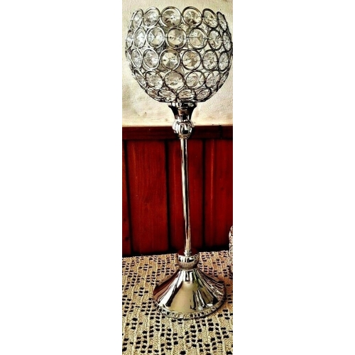 Świecznik srebrny z cyrkoniami na nóżce glamour dekoracja domu Home decor