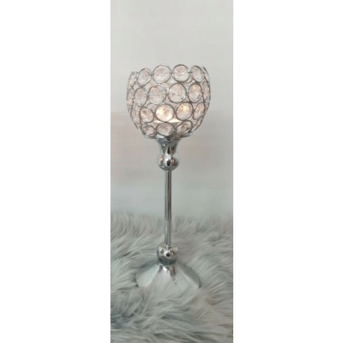 Świecznik srebrny z cyrkoniami na nóżce glamour dekoracja domu Home decor
